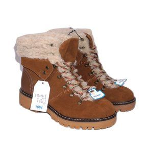 TIME & TRU Brown Faux Suede Lace Up Hiking Boots Women's Size: 10W